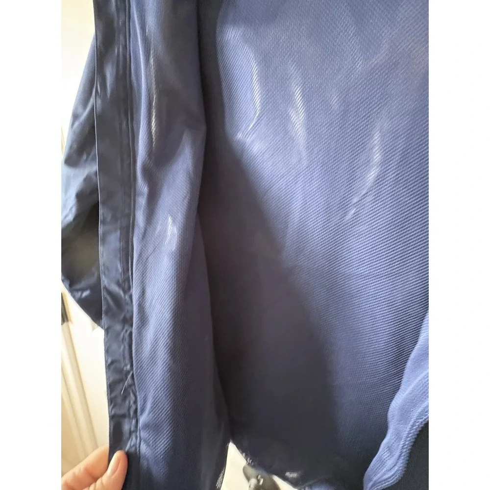 Lands End Hooded Rain Jacket Navy Blue Boys Size L 10-12 Packable Raincoat